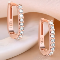 Rose Gold Plated Sterling Silver Cubic Zirconia Huggie Hoop Earrings Women b184