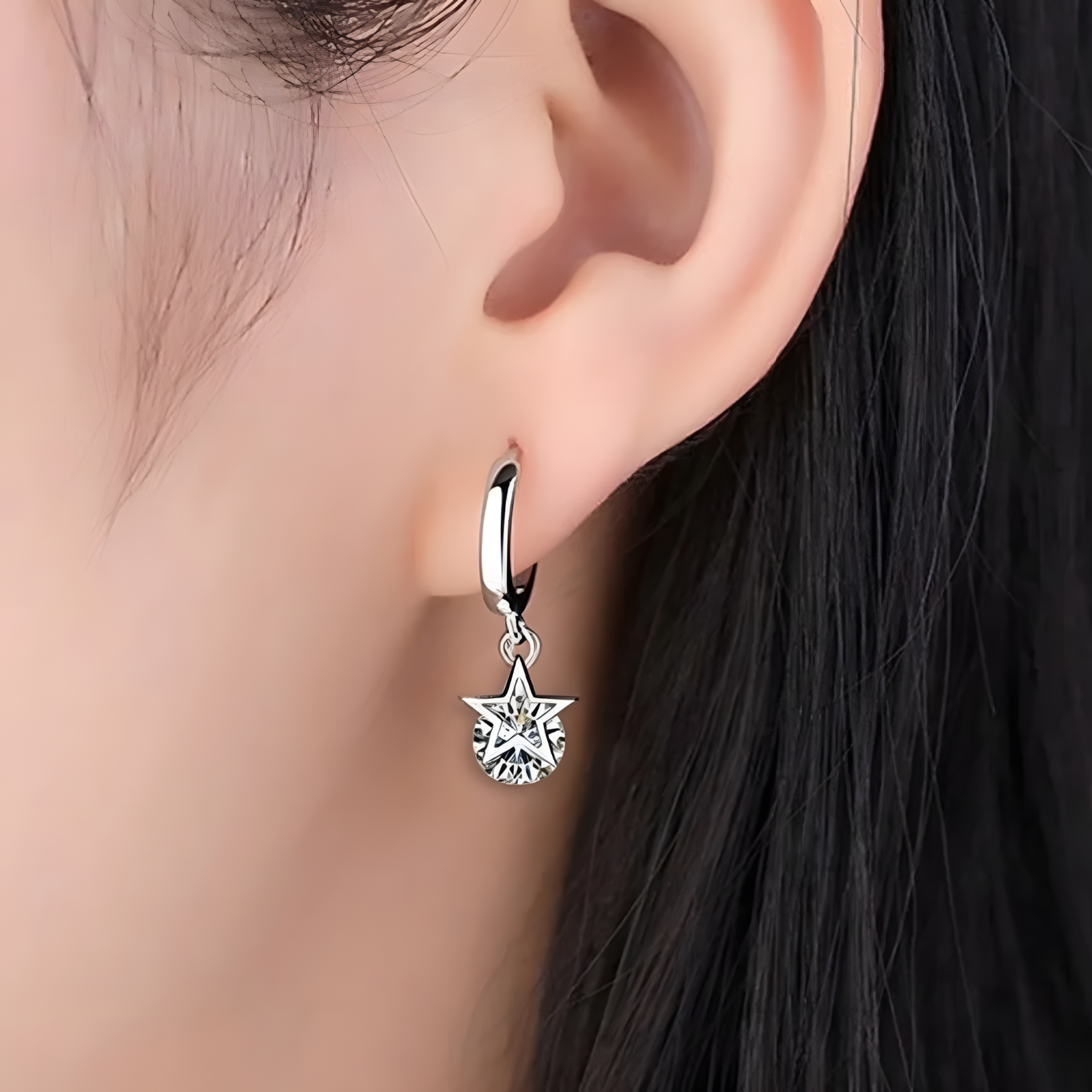 Unified Jewellery 925 Sterling Silver Star Earing Dangle Hoop Cubic Zirconia 478