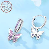 Sterling Silver Butterfly Dangle Earrings for Women 925 Silver Purple Zircon 845