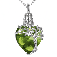 Heart Tree of Life Urn Necklace Crystal Funnel Filler 316L Stainless Steel B212