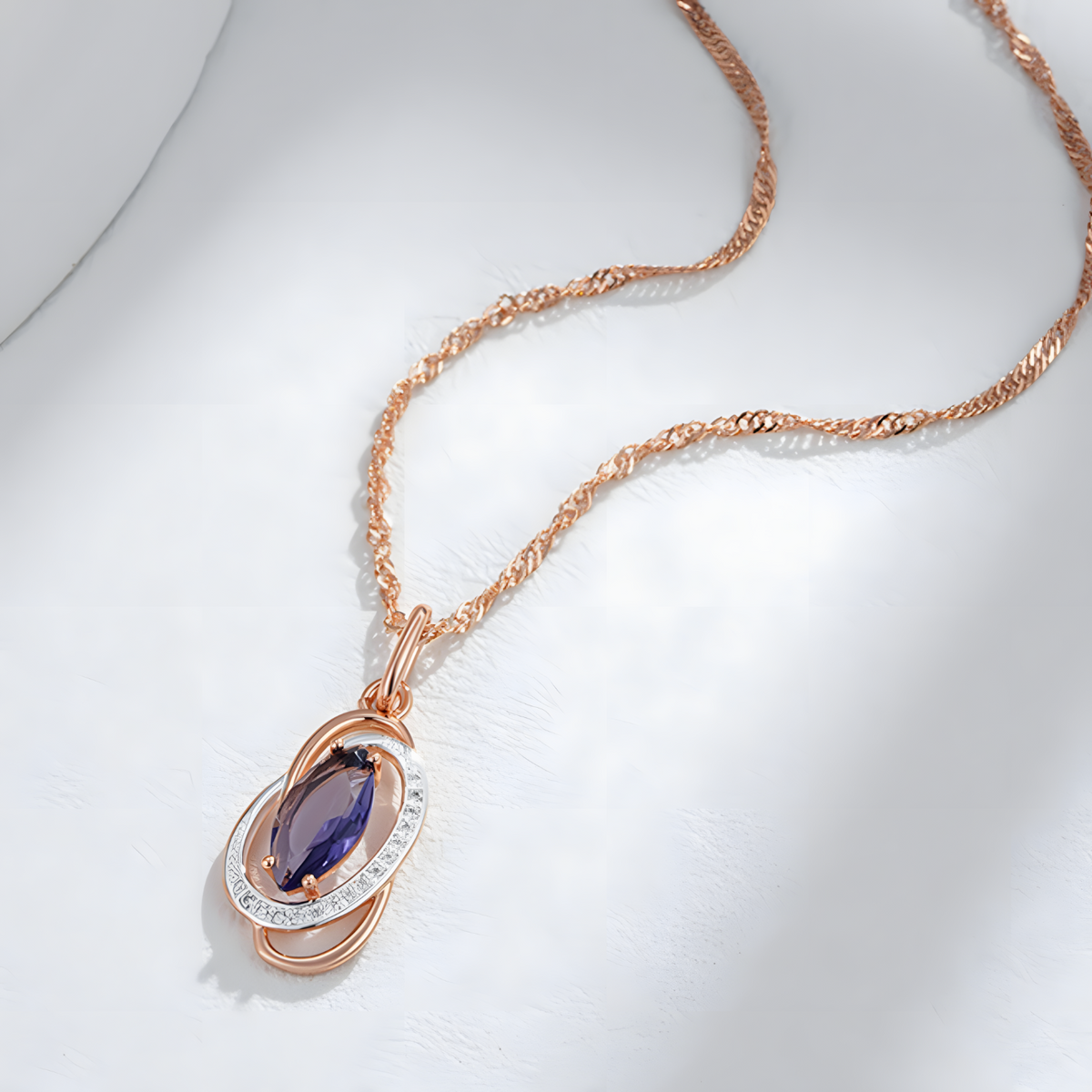 585 Rose Gold & Silver Tone Geometric Pendant Necklace – Copper Pendant 1270