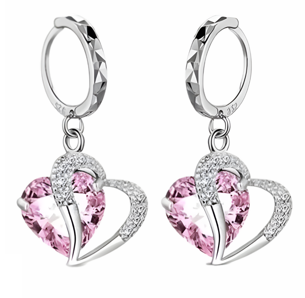 Pink Heart Crystal Jewellery Set for Women, Romantic Love Heart Pendant 1303