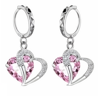 Pink Heart Crystal Jewellery Set for Women, Romantic Love Heart Pendant 1303