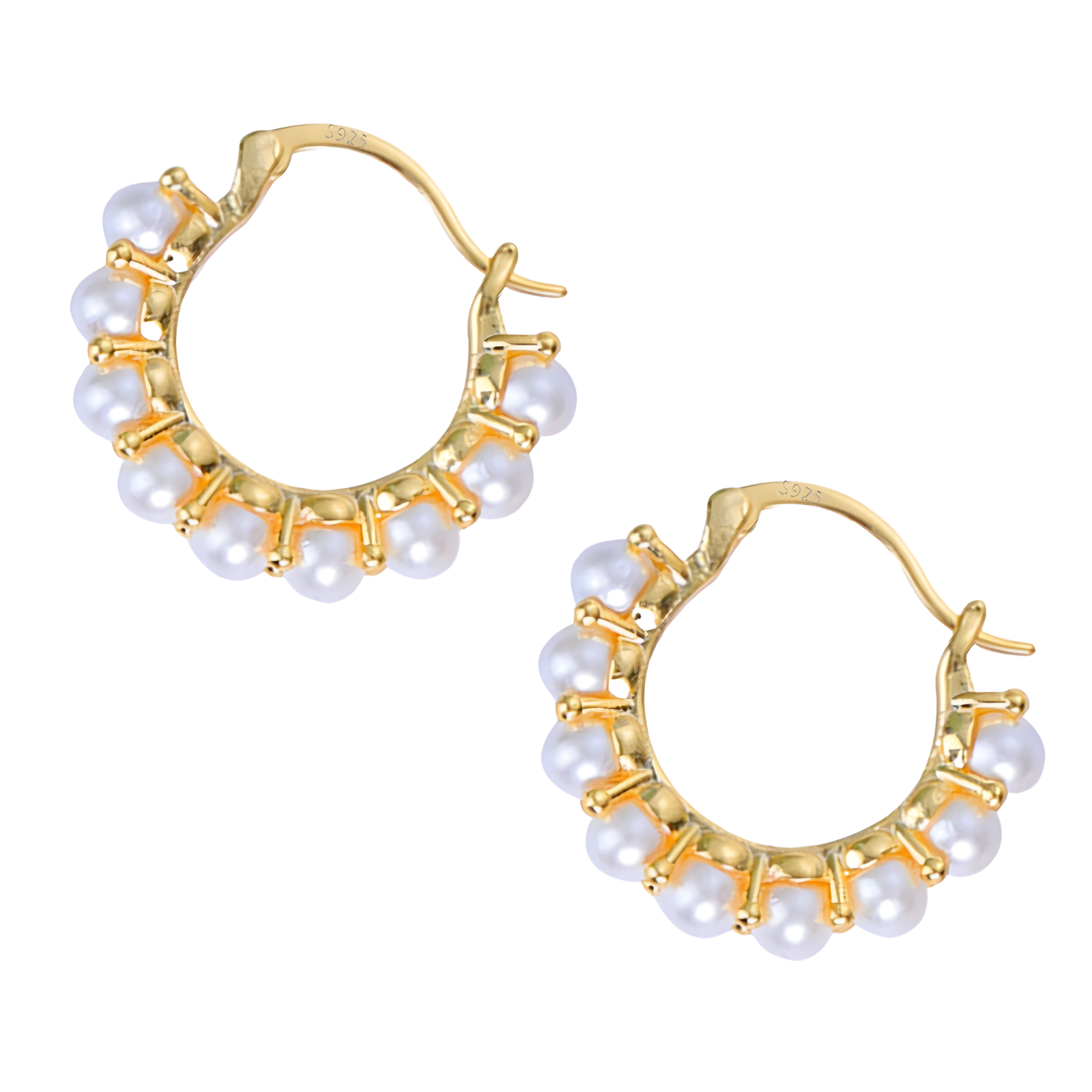 Trendy Pearl Hoop Earrings for Women – Gold-Tone Brass & Copper Alloy Hoops 1026