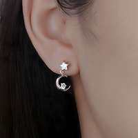 Moon And Star Crystal Stud Earrings Women Aluminium Alloy Metal Asymmetric  1060