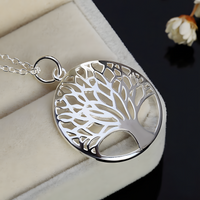925 Sterling Silver Round Tree of Life Pendant Necklace Women, 18Inch Chain B135