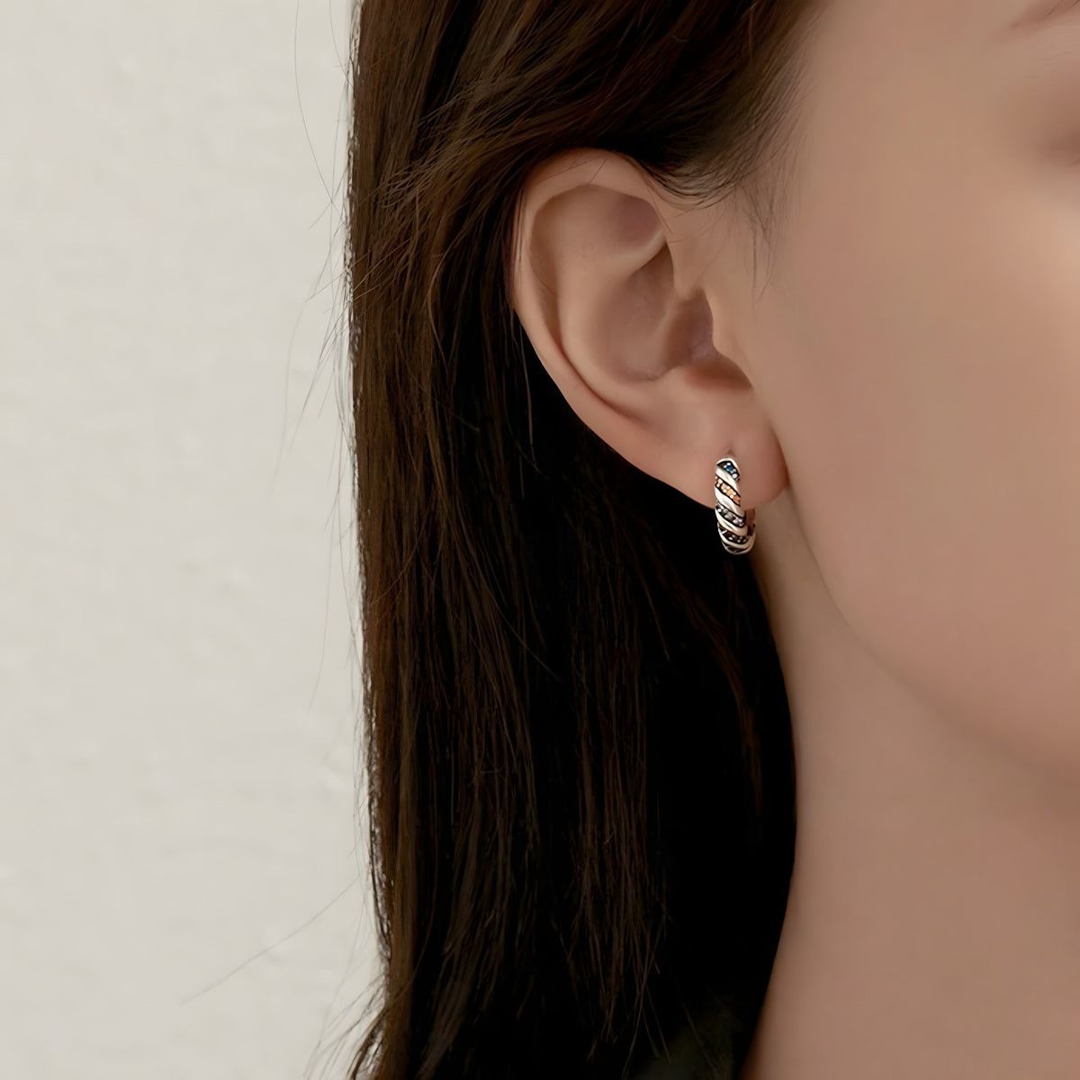 Sterling Silver Hoop Earrings with Multi-Color Cubic Zirconia Huggie Hoops 344