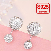 925 Sterling Silver Stud Earrings with Sparkling Cubic Zirconia, 2.5cm Drop 160