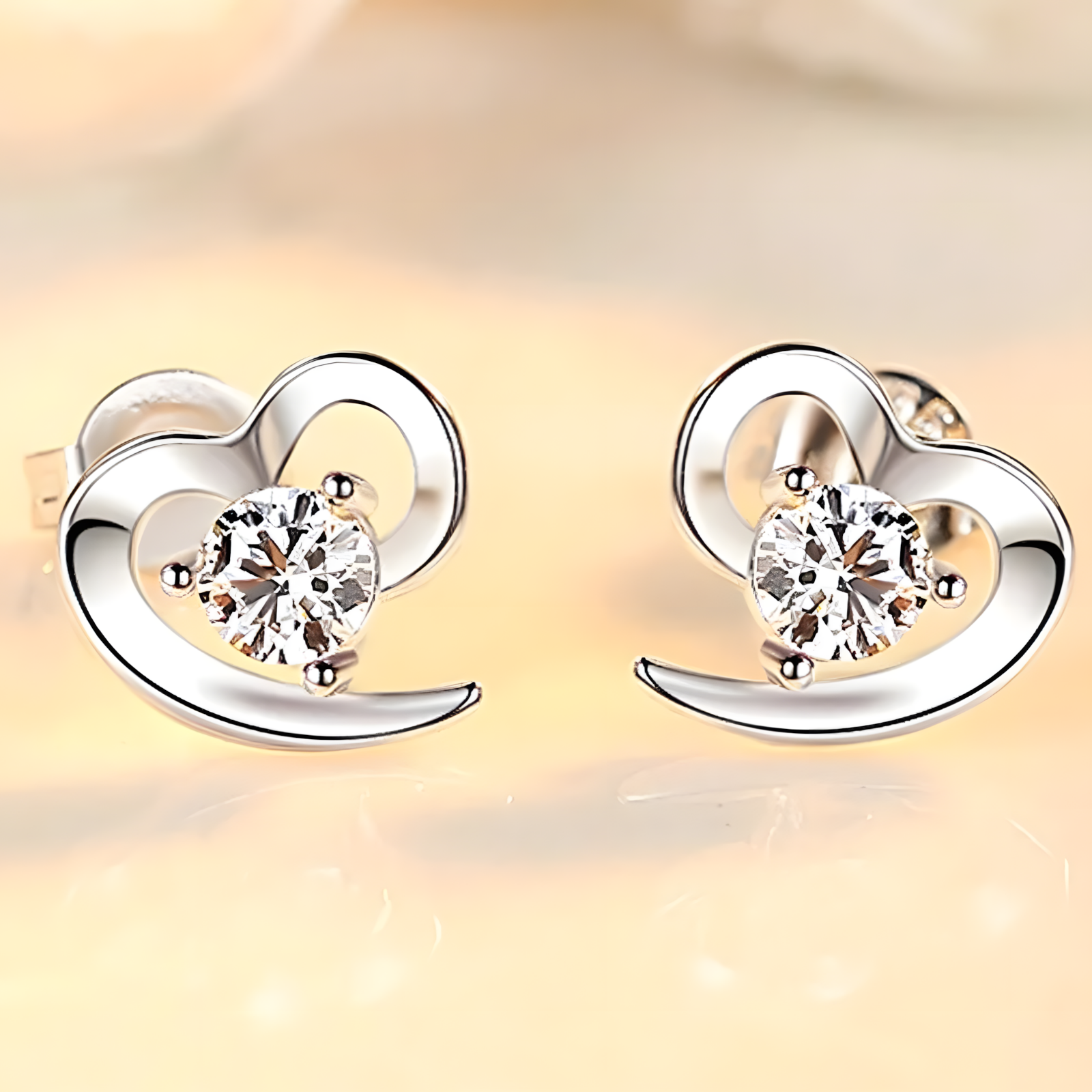 Women's 925 Silver Heart Stud Earrings with Dazzling Crystal Rhinestones 482