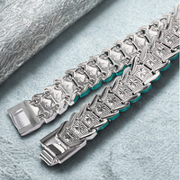 Wide Watch Strap Style Bracelet With Geometric Engraved Panels, Polished 1783