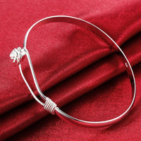 Women's Silver Bangle Bracelet with Rose Flower & Twist Knot Detail 418