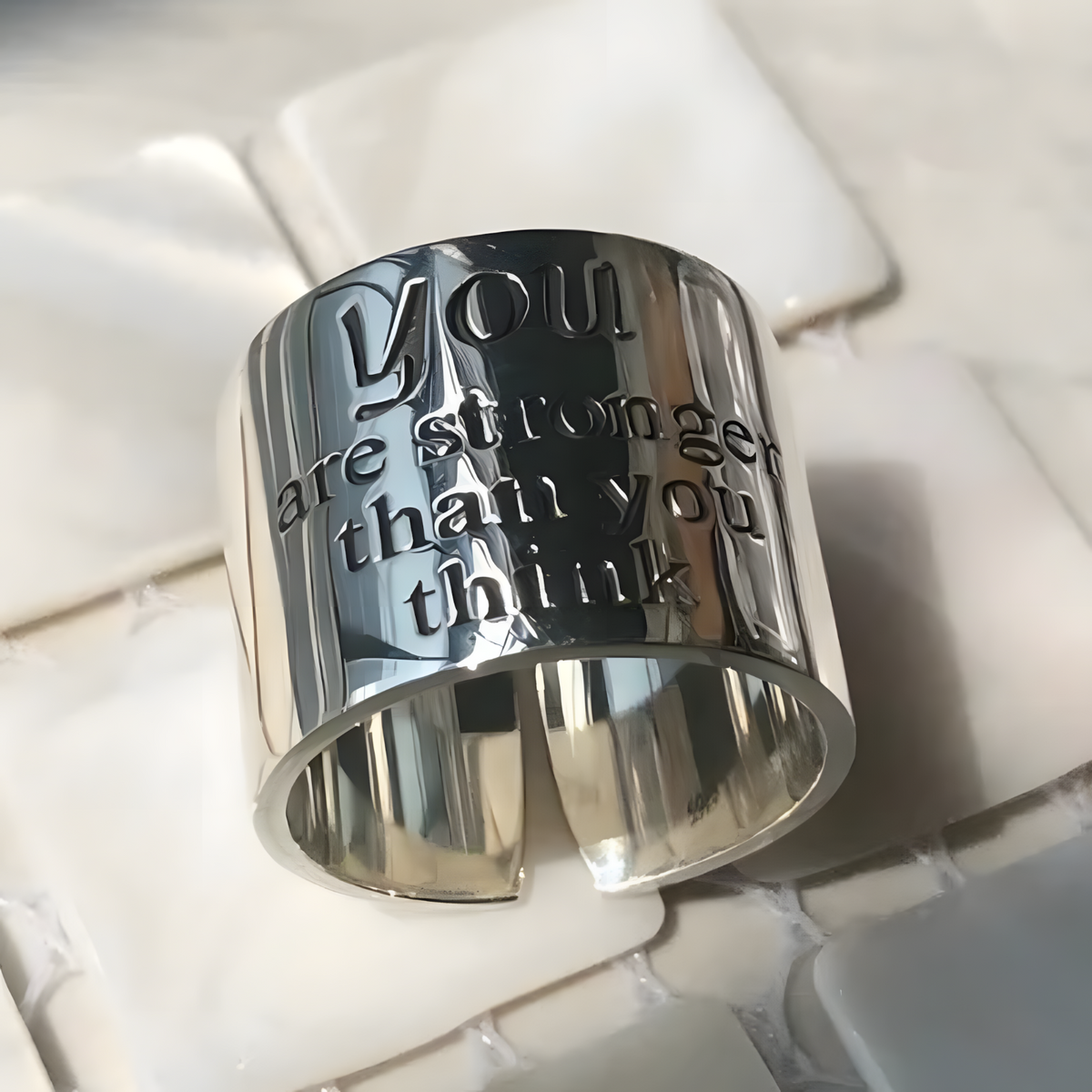 Sterling Silver Engraved Band Ring for Women, Adjustable Open Ring Polished 488