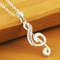 Silver Plated Alloy Musical Note Pendant Necklace Women Crystal-Accented 1415