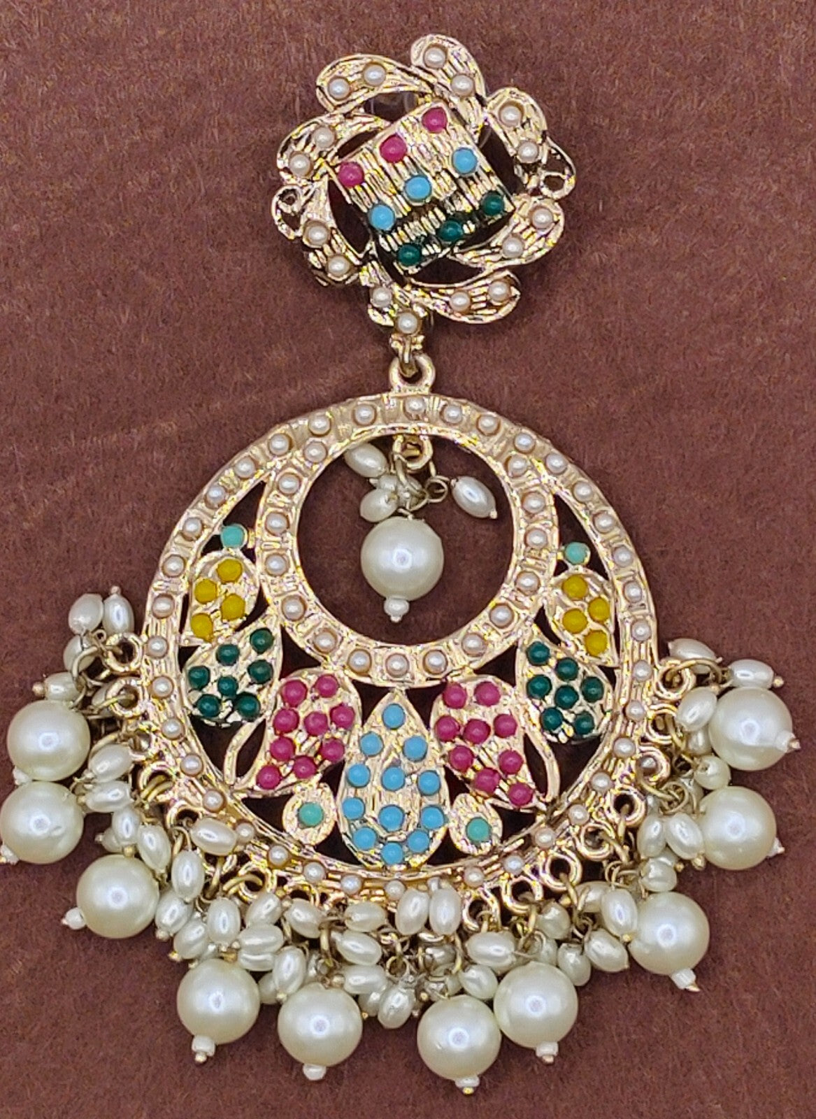 Elegant Bollywood Inspired Gold Kundan Earrings - Traditional Indian Jewelry 241