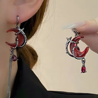 Gothic Red Moon Drop Earrings for Women – Neo-Gothic Asymmetrical Design B50