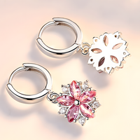 925 Silver-Plated Alloy Pink Petal Zircon Crystal Flower Earrings for Women 1047