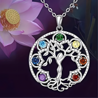 Zinc alloy metal pendant with silver tone finish and seven rainbow crystals 1064