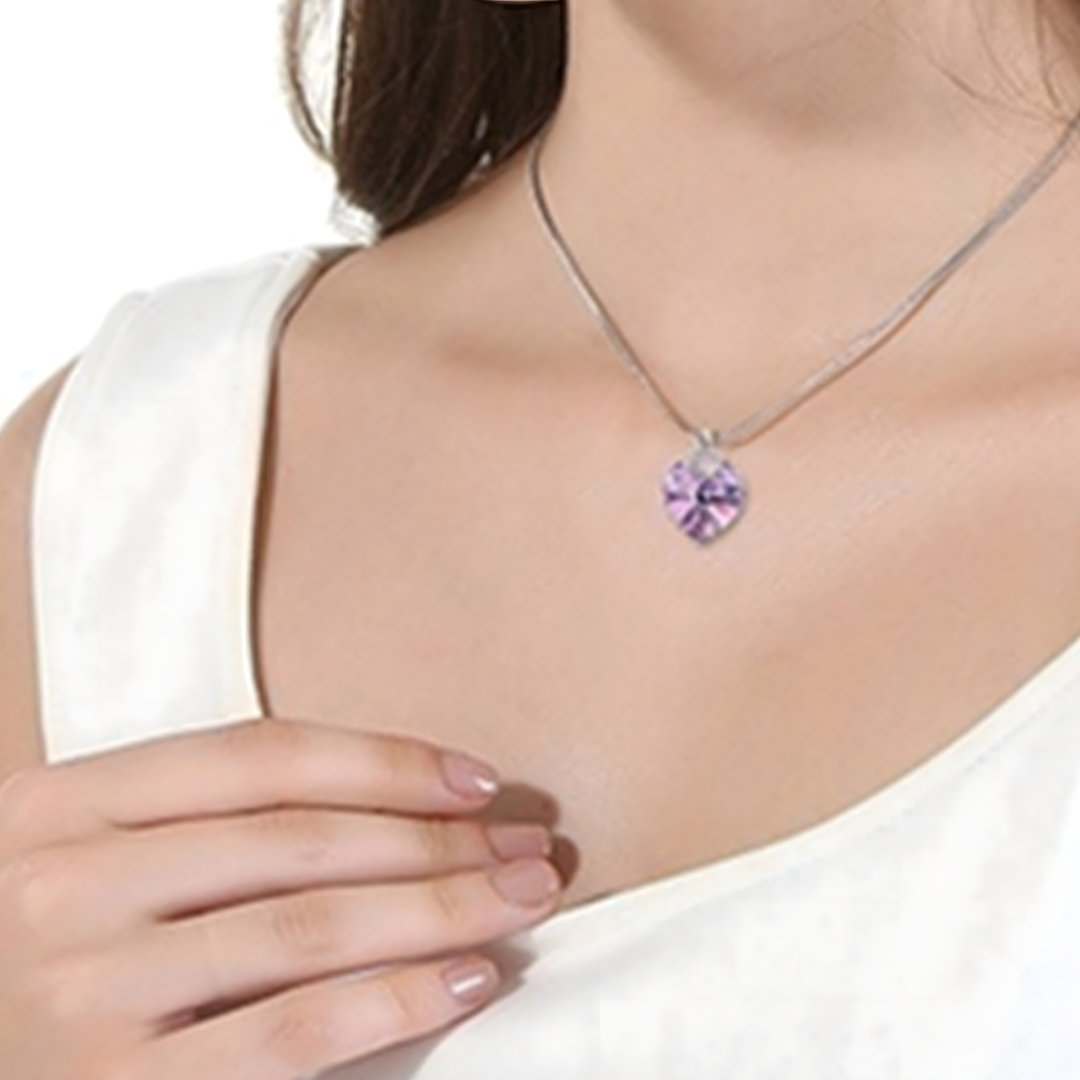 Heart Shape Crystal Necklace & Earrings Set for Women – Silver-Plated Copper 684