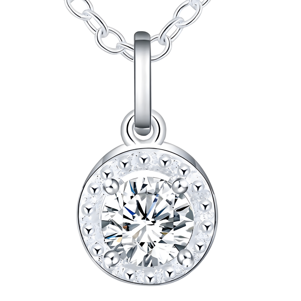 925 Dainty Round Zircon Diamond Pendant Necklace Women: Classic Halo Design 660