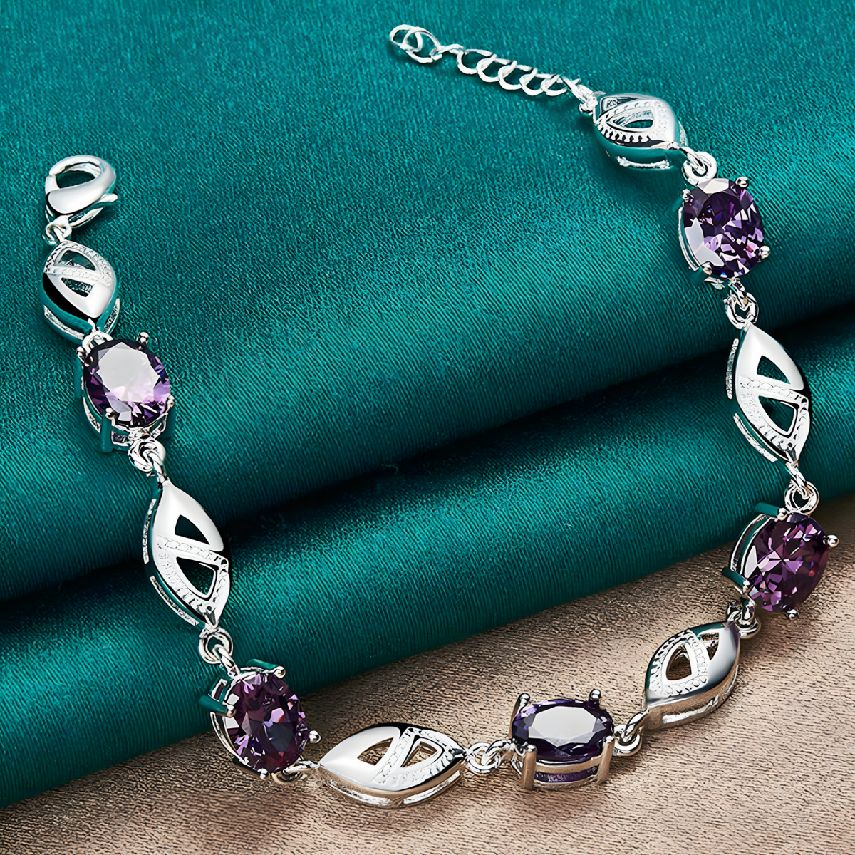 Unified Jewellery Purple Crystal Leaf Link Bracelet Adjustable Lobster 1848