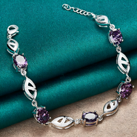 Unified Jewellery Purple Crystal Leaf Link Bracelet Adjustable Lobster 1848