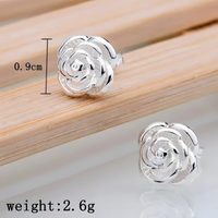 Solid 925 Sterling Silver Flower Stud Earrings for Women, Pretty Rose Floral 470