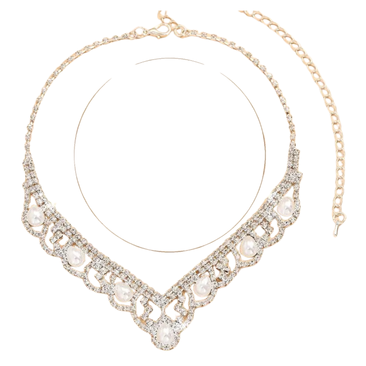 Stylish Glitter Rhinestones Imitation Pearl Wedding Statement Necklace 100 UK