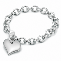 925 Sterling Silver Heart Charm Bracelet-Dangling Love Charm Secure Lobster 1804