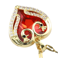 Womens Red Crystal Heart Pendant Necklace 18K Gold Inlaid Cubic Zirconia 1312