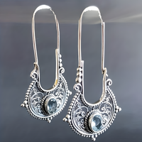 Bohemian Dangle Earrings For Women - Blue Oval Crystal 4.7cm x 2.6cm - 1437