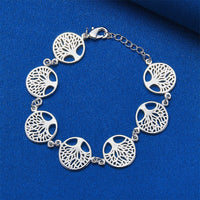 925 Sterling Silver Tree Of Life Bracelet Women Silver Chain Link Charm 1748