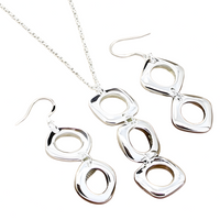 Silver Plated Geometric Necklace, Earrings Set Copper Alloy Silver Plating 1209