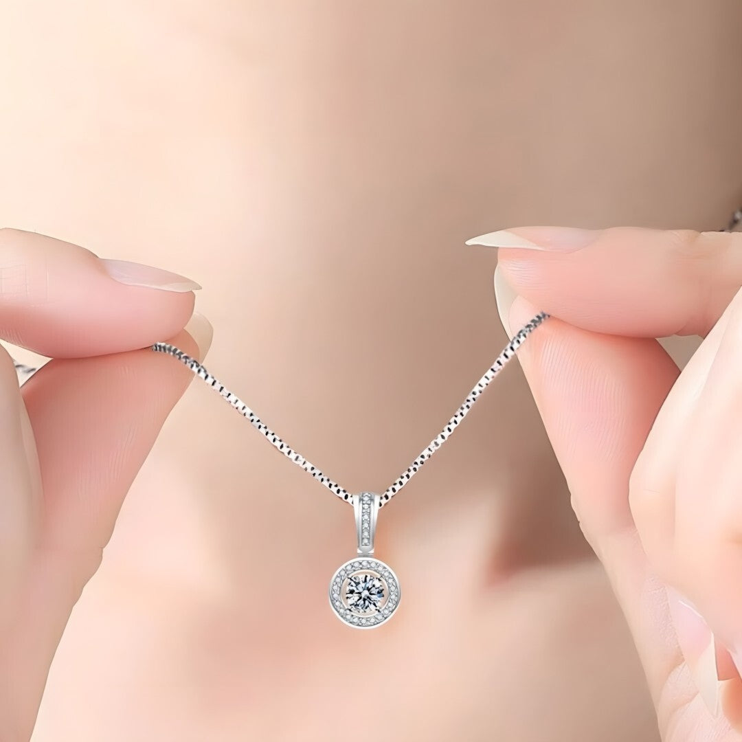 925 Sterling Silver Round Zircon Pendant Necklace – Women's Fashion Jewelry 256