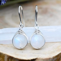 Moonstone Teardrop Drop Earrings For Women - Rhodium-Plated Alloy Dangle 1459