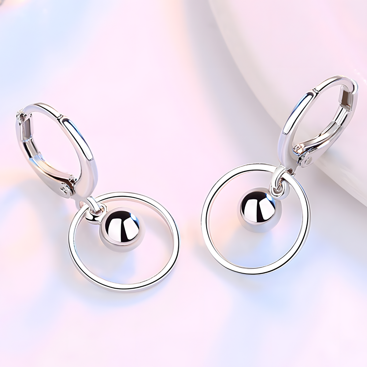 925 Silver-Plated Circle Drop Earrings for Women – Geometric Hoop Dangle 1035