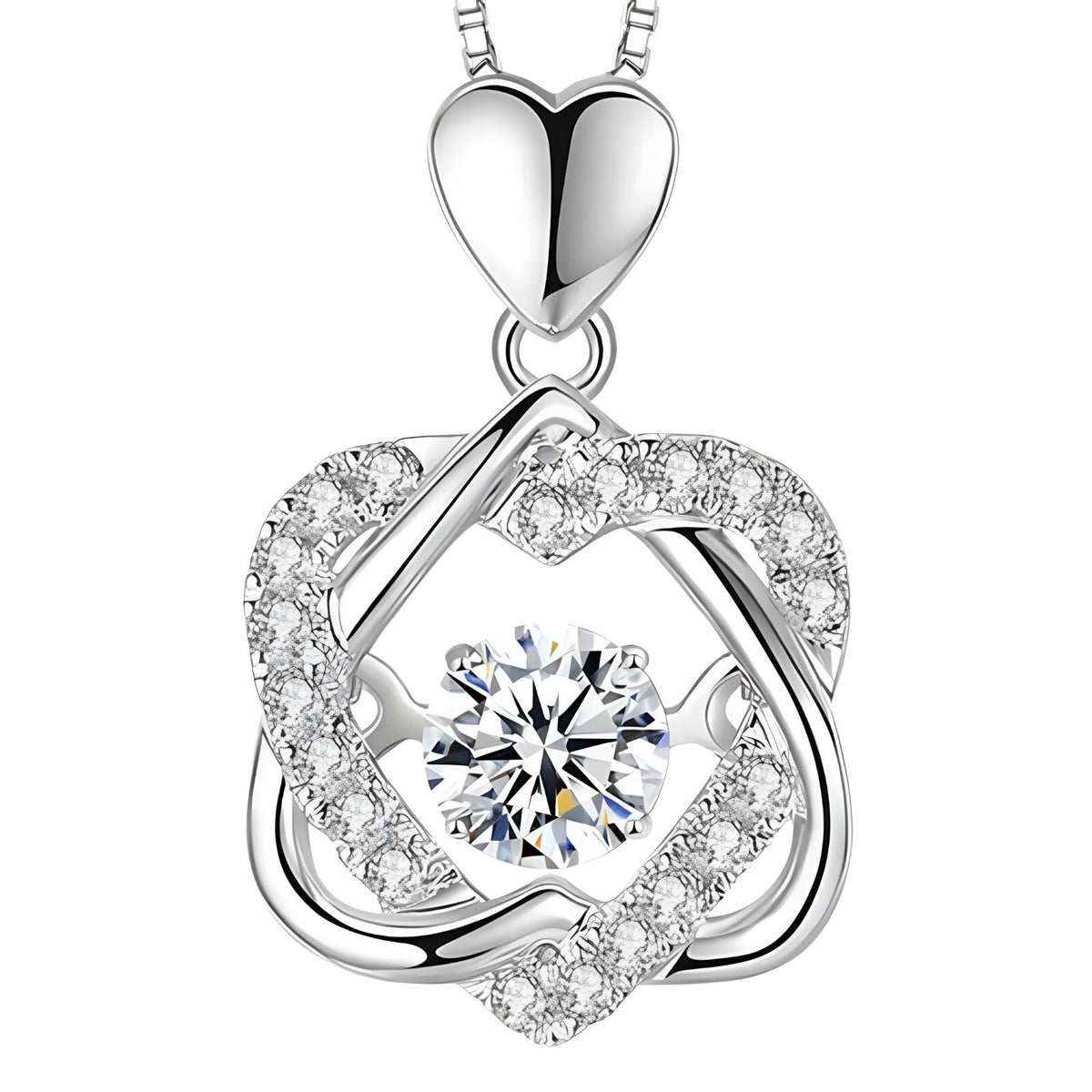 Sterling Silver Heart Knot Pendant Necklace for Women – Real 925 Box Chain 289