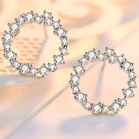925 Sterling Silver Circle Stud Earrings with Rhinestones - Small Halo Studs 352