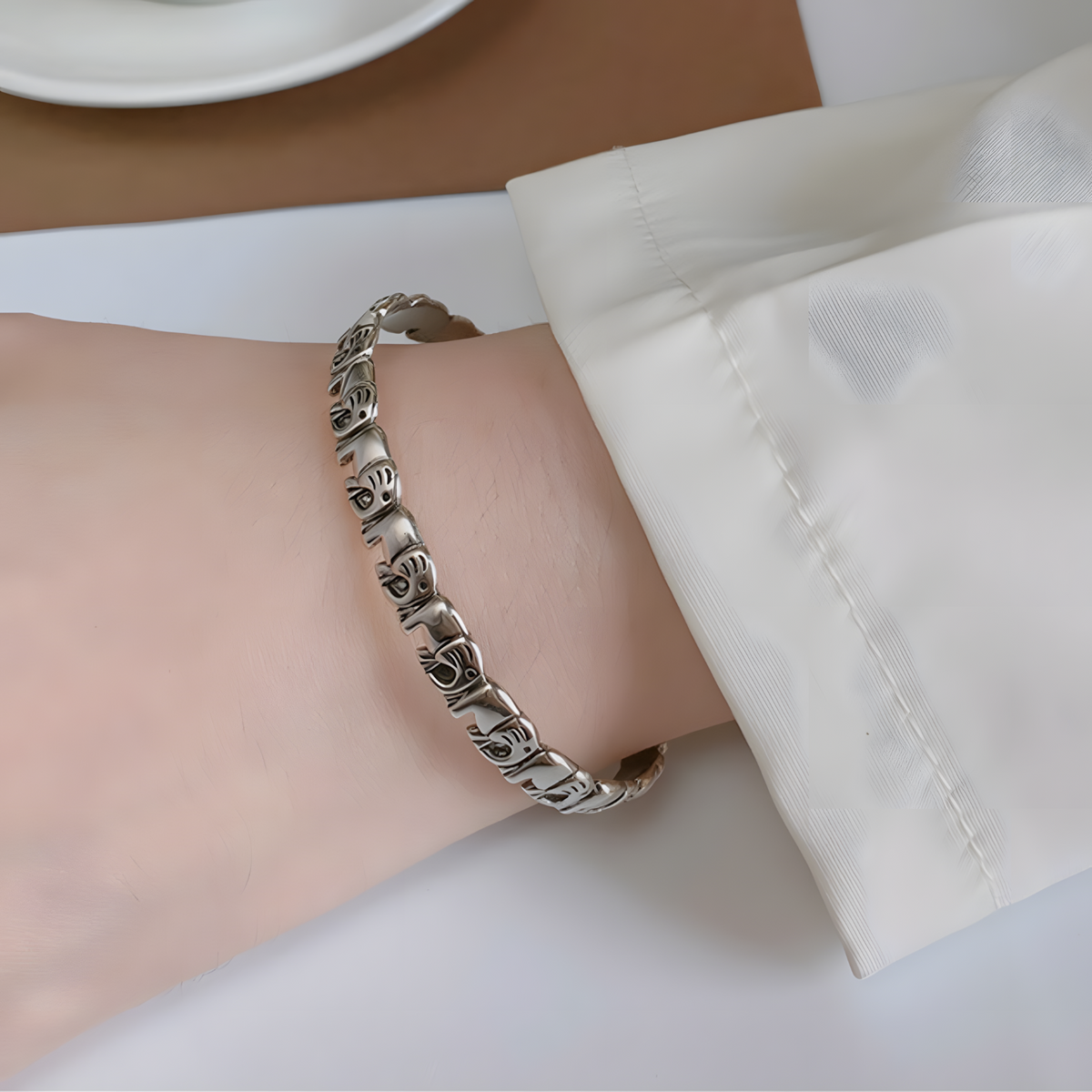 Silver Elephant Cuff Bangle Bracelet For Women Adjustable Open Bangle Anima 1747