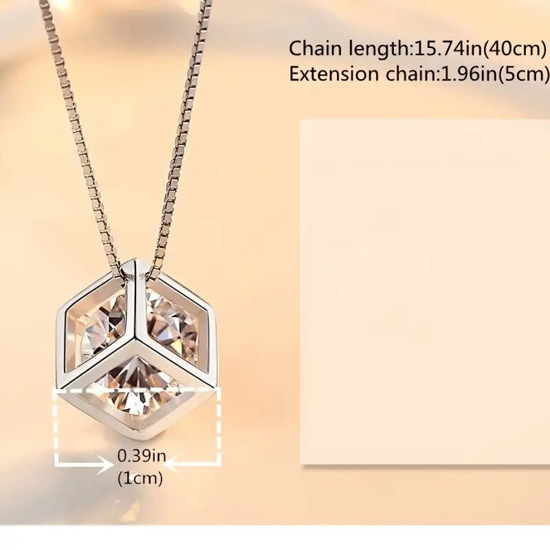 Hollow Cubic Shape Pendant Necklace Inlaid Shiny Zircon Pendant Necklace 71