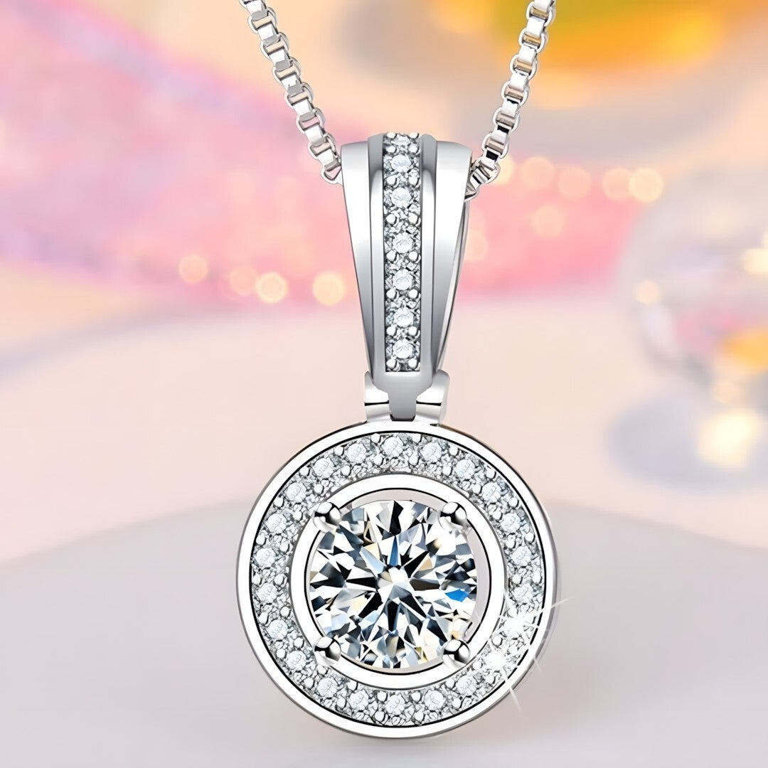 925 Sterling Silver Round Zircon Pendant Necklace – Women's Fashion Jewelry 256