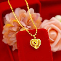 Vintage Luxury Heart Pendant Necklace 24K Gold Plated Copper, Elegant Spiral 124