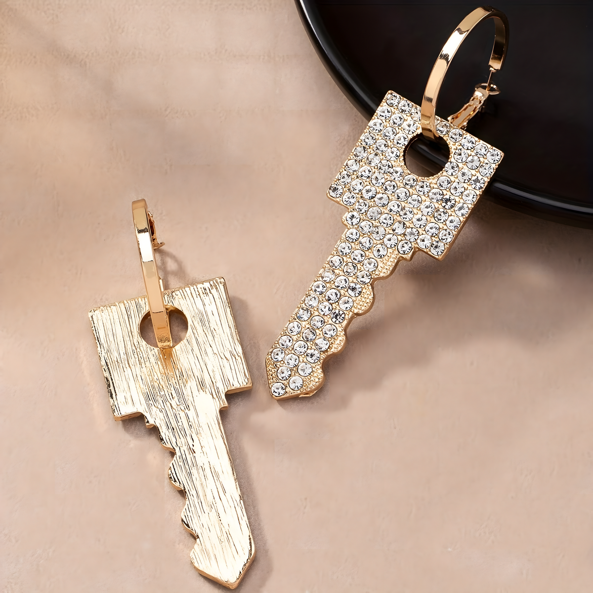 Gold Key Drop Earrings Women – Sparkling Rhinestone Crystal Dangle Earrings 770