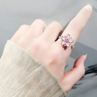 925 Sterling Silver Pink Zircon Rotatable Flower Adjustable Ring Spinning 365