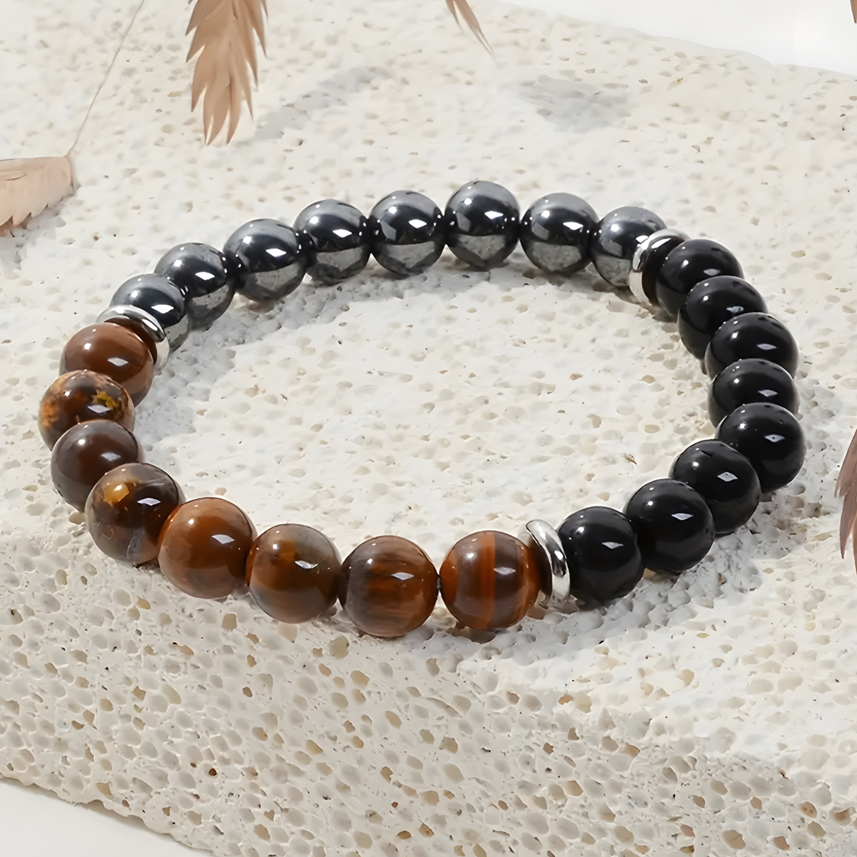 Triple Protection Beaded Bracelet — Tiger Eye, Black Tourmaline & Hematite 1493