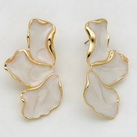 Irregular Flower Statement Drop Earring for Women 2.9cm Gold Cream Abstract 1395