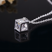 Silver-Plated Geometric Cube Necklace Women – Zircon Crystal Pendant, Link 839