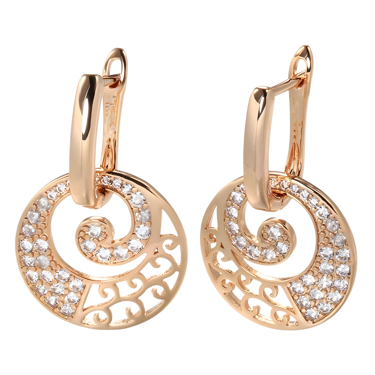 Rose Gold Color Sparkling Zircon Stone Hoop Earring Elegant Drop Round Charm 622