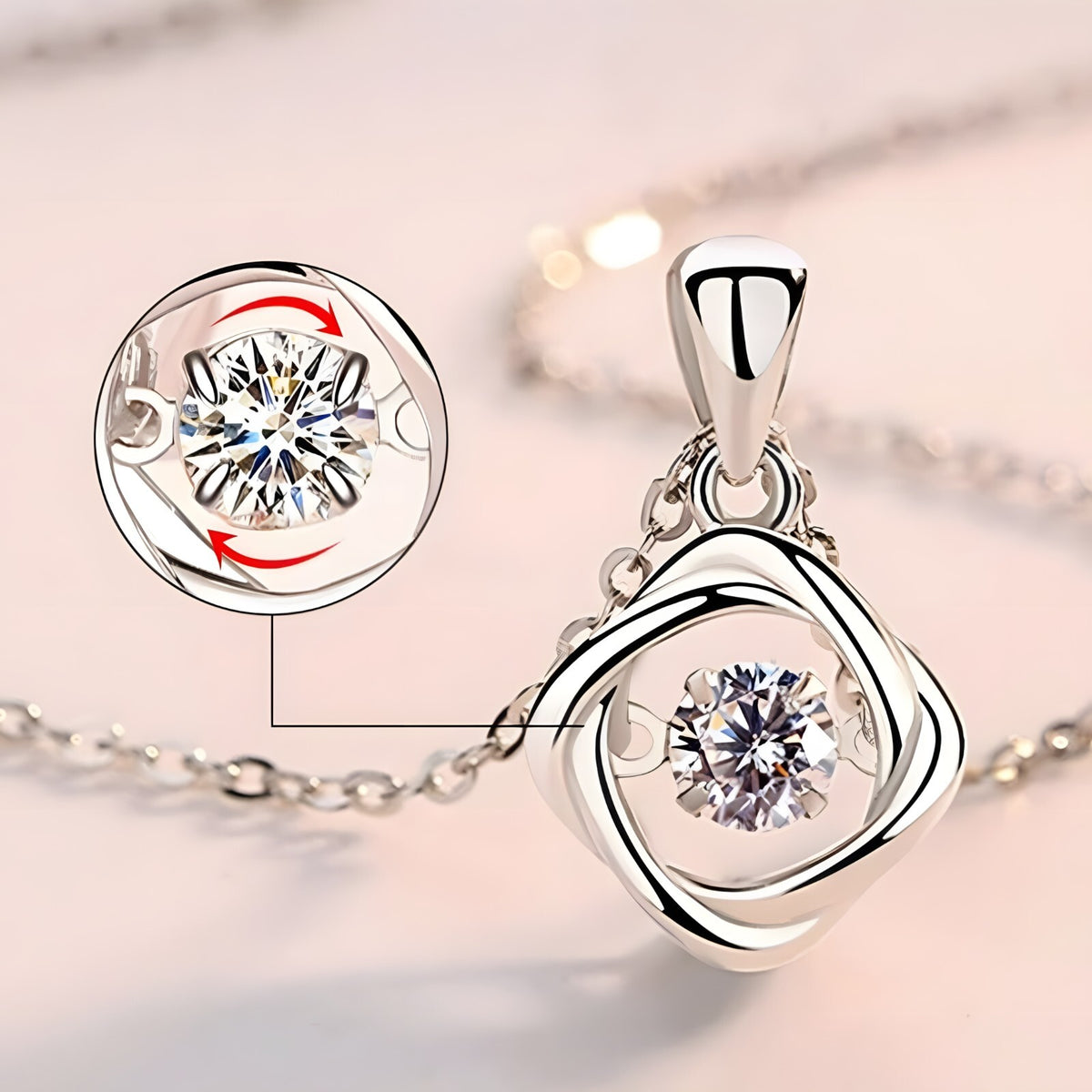 925 Sterling Silver Dancing Zircon Necklace – Twisted Pendant Charm with 5mm 274