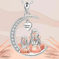 Crystal Moon Pendant Necklace for Women – Zinc Alloy Mother Daughter Heart 1126
