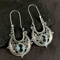 Bohemian Dangle Earrings For Women - Blue Oval Crystal 4.7cm x 2.6cm - 1437